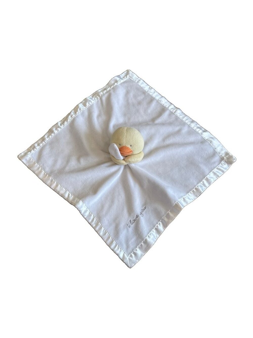 Carters I Love You Duck Chick Lovey Rattle White Satin Baby Security Blanket Toy